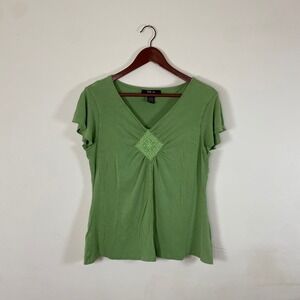 Y2K Style & Co Womens Light Green V Neck Short‎ Sleeve Embellished Casual Top XL